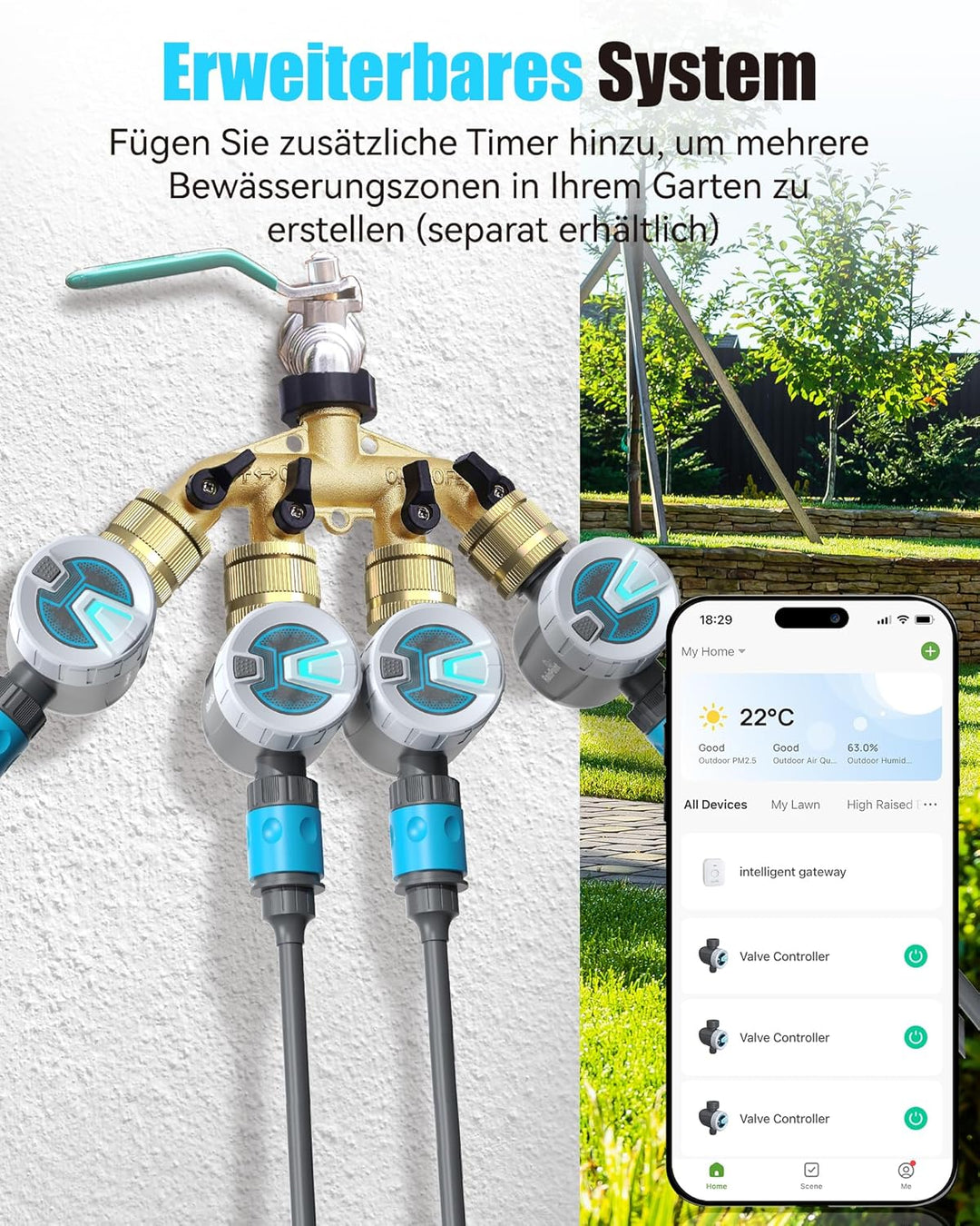 RAINPOINT Bewässerungscomputer Bluetooth mit Messing-Einlass, Smart App-Steuerung Automatische Bewäs