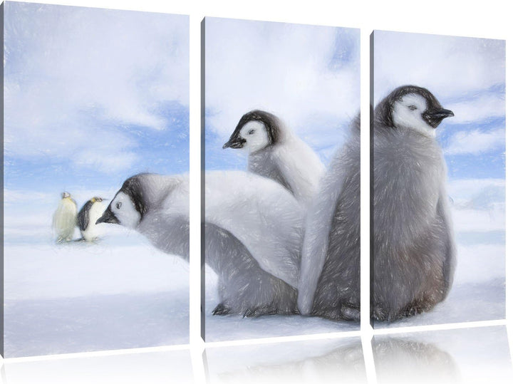 Pixxprint Kaiserpinguin Gruppe als Leinwandbild/Grösse: 3 Teilig (120x80) cm/Wandbild/Kunstdruck/fer
