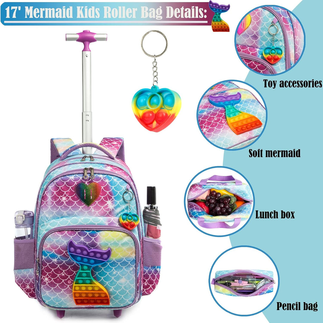 Rucksack Schulranzen Trolley,Schulrucksack Mädchen Teenager,3PCS 17” Kinder Schultrolley Geeignet fü