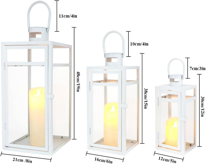 TRIROCKS Set aus 3 Edelstahl Kerzenlaterne 48cm Hoher Metallkerzenhalter mit klaren Glasscheiben Per