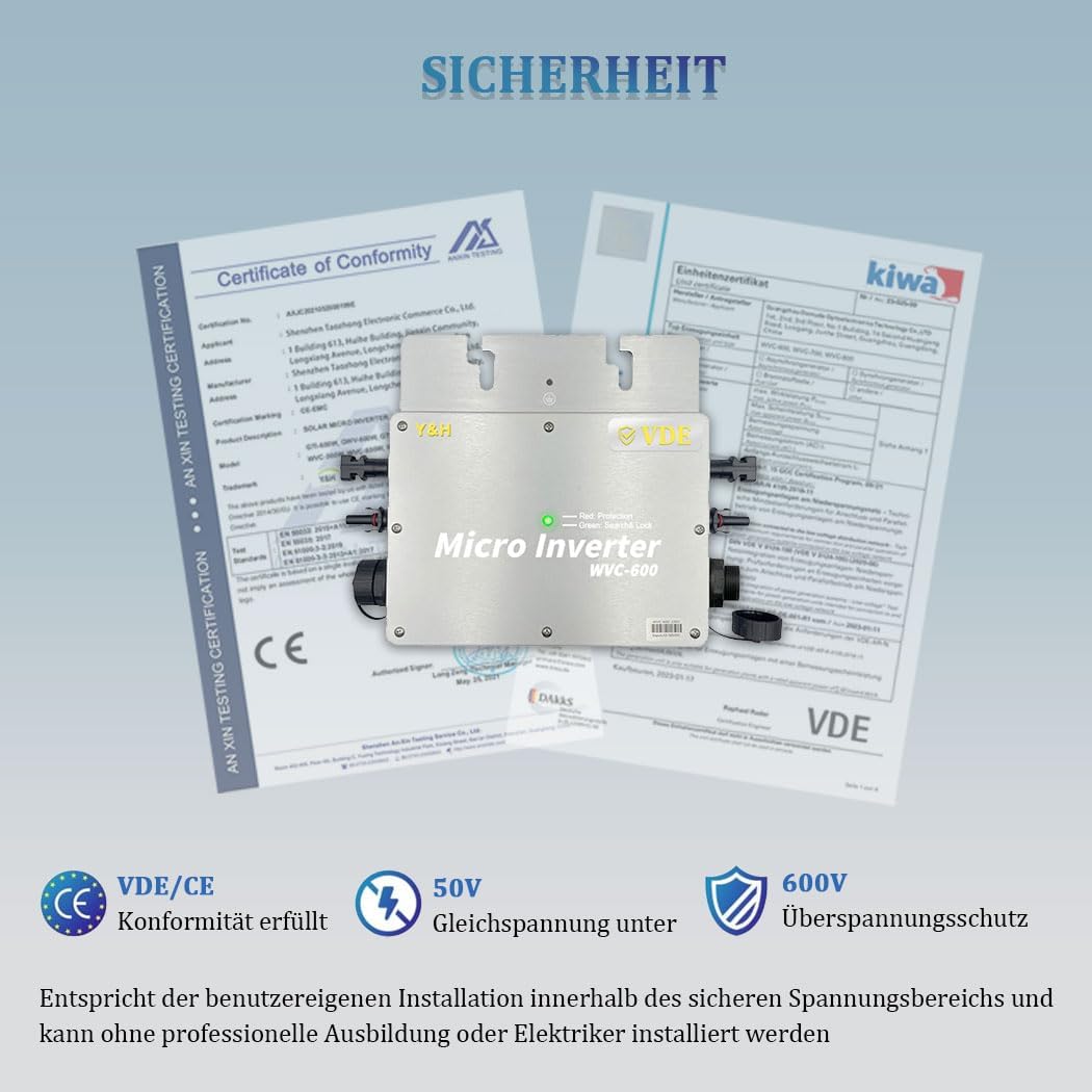 【Versand aus DE】Y&amp;H 600W Mikro Wechselrichter für Balkonkraftwerk IP65-Wasserdichter Netzeinspeisung
