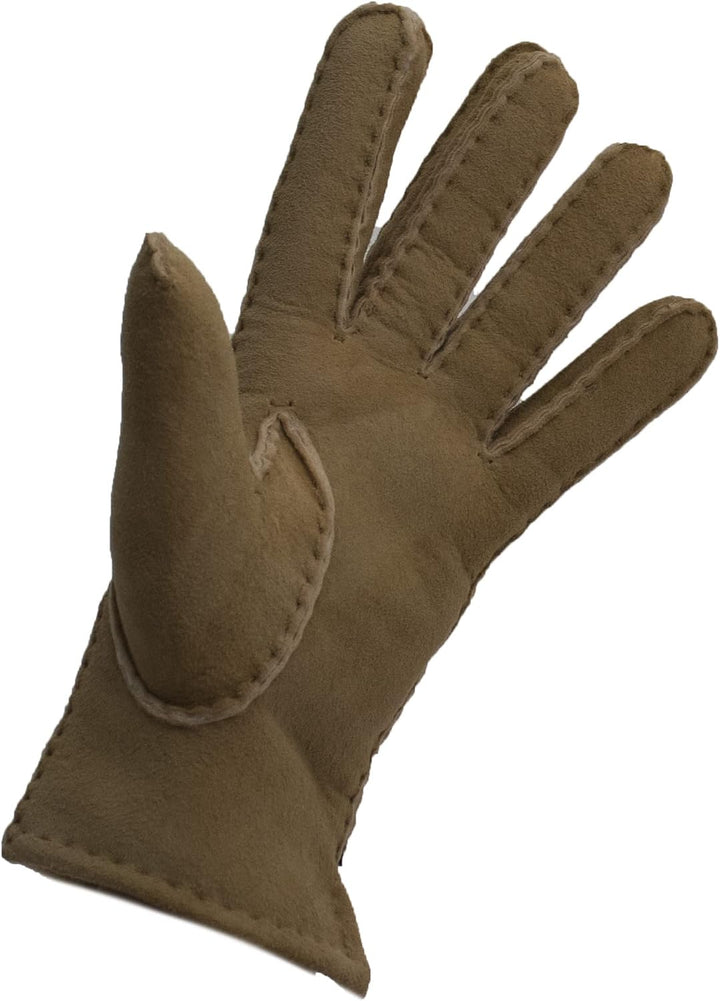 Reissner Lammfelle warme Merino Lammfell Handschuhe für Damen und Herren HDS-FINGER1 in beige, braun