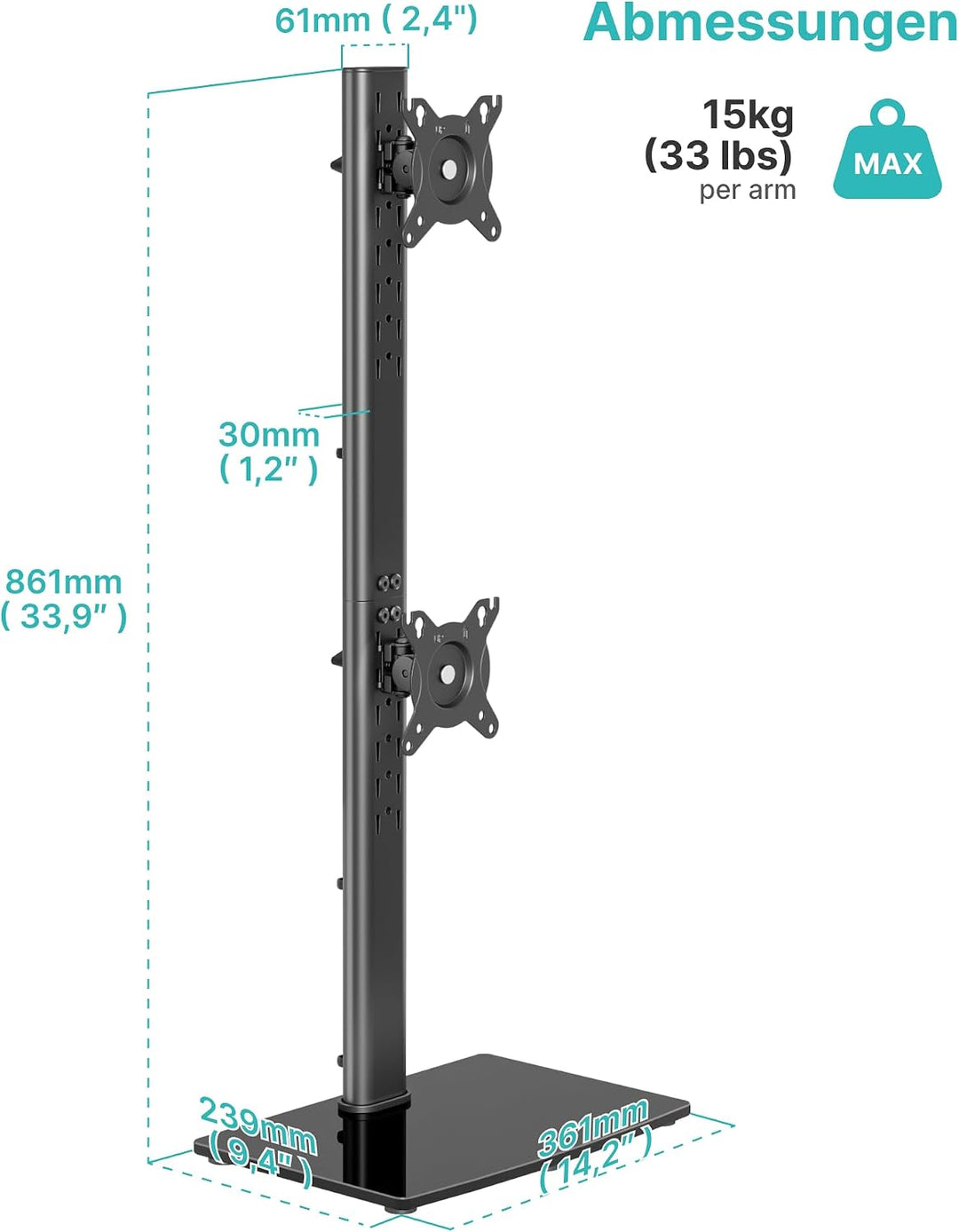 PEGZONE Vertikaler Doppel Monitor Ständer für 17-34 Zoll Bildschirme, Monitorhalterung Übereinander