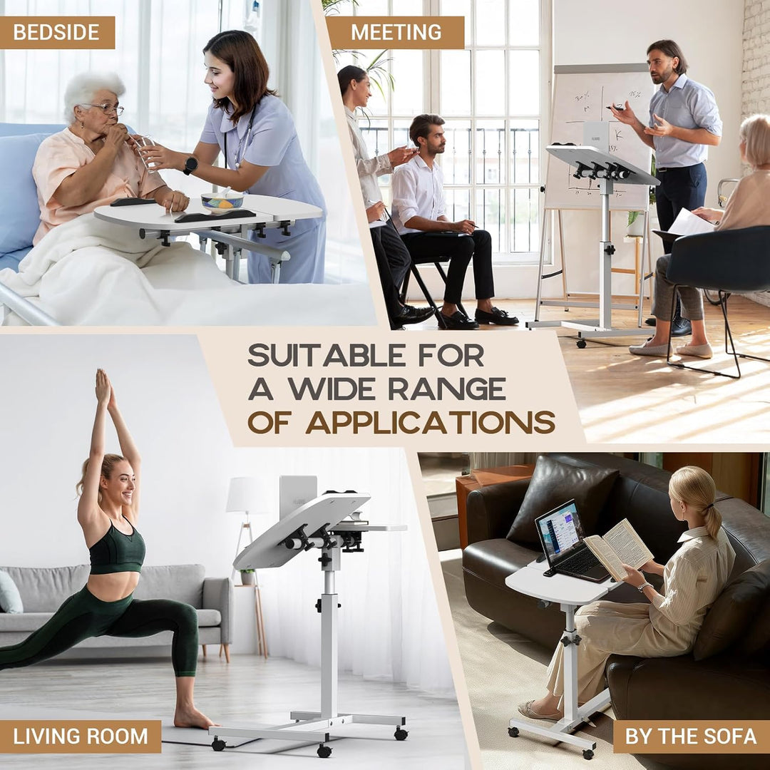 Soontrans Betttisch auf Rollen, 60×40cm, Laptoptisch Höhenverstellbar, Beistelltisch Bett mit Mehrer