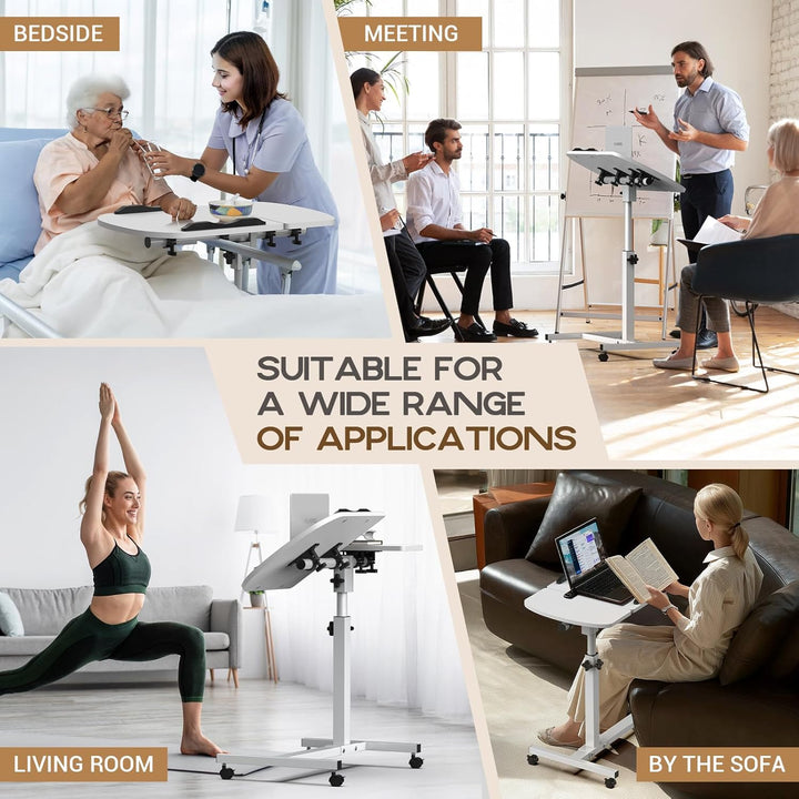 Soontrans Betttisch auf Rollen, 60×40cm, Laptoptisch Höhenverstellbar, Beistelltisch Bett mit Mehrer