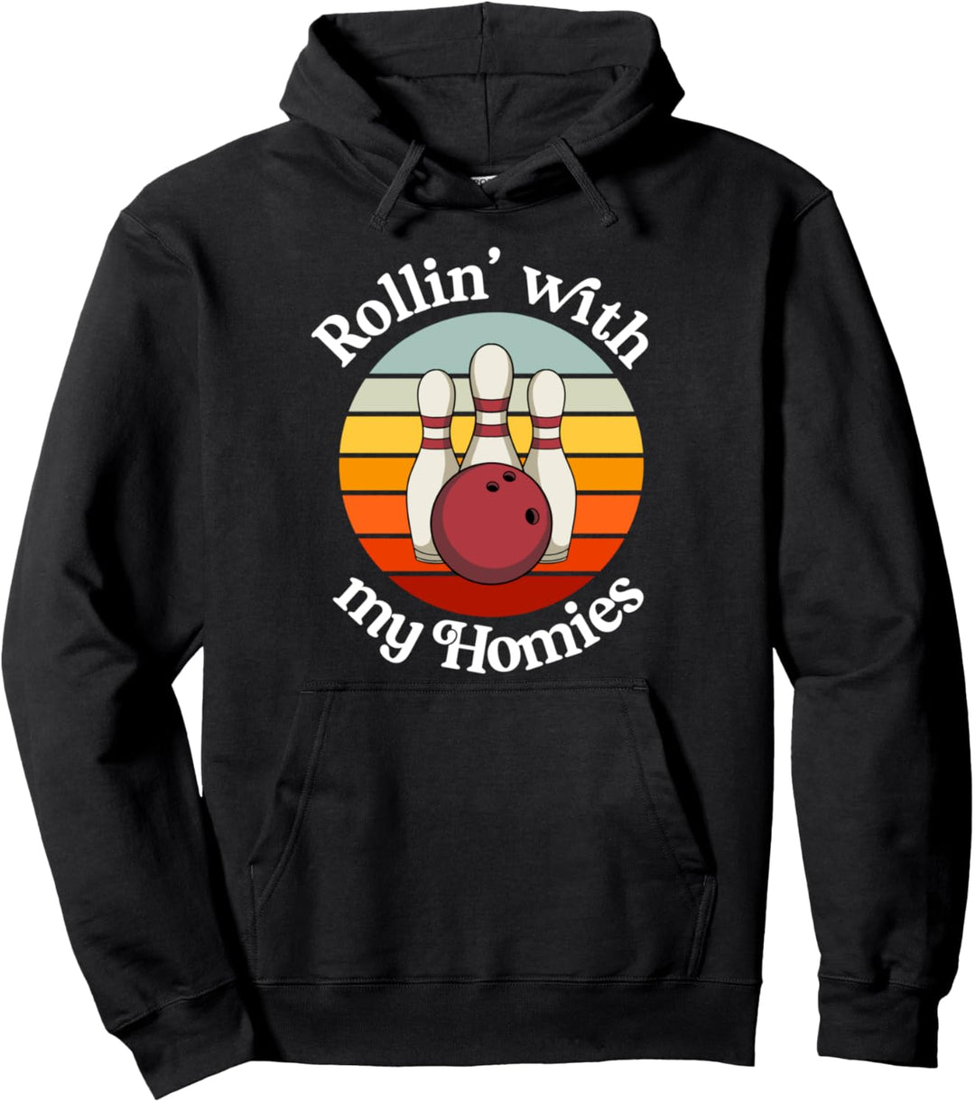 Lustiges Retro Bowling Rollin With My Homies Bowler Party Pullover Hoodie