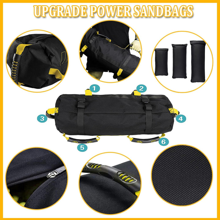 Taeku Gewichtssack für Fitness, Verstellbar Power Bag mit 6 Griffen Krafttraining Sandsäcke Workout