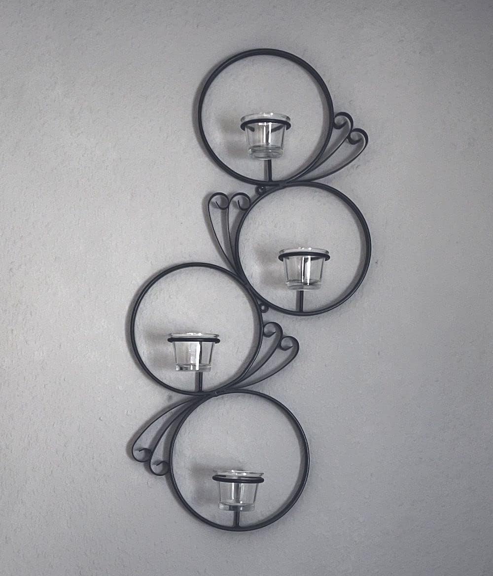 DanDiBo Wandteelichthalter Metall Schwarz Rund Wandkerzenhalter 60 cm Teelichthalter Wand Teelicht W