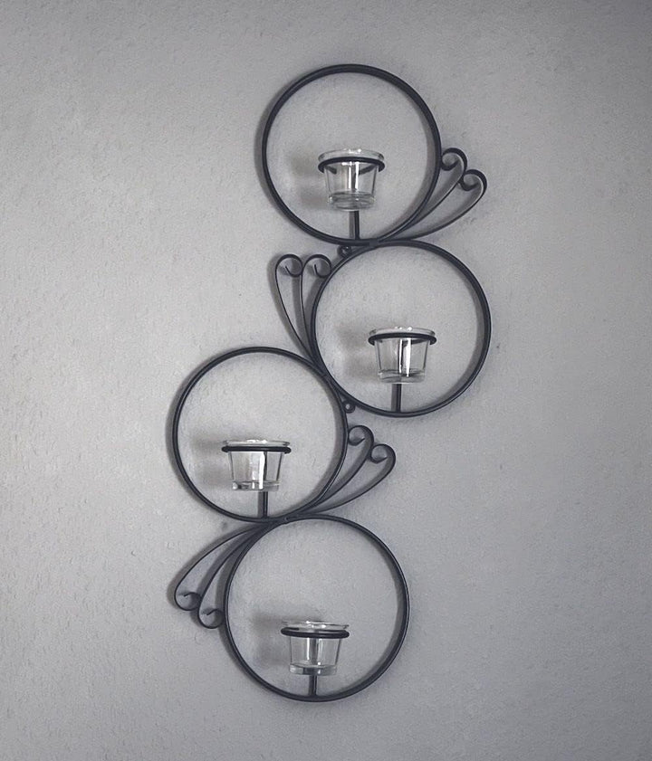 DanDiBo Wandteelichthalter Metall Schwarz Rund Wandkerzenhalter 60 cm Teelichthalter Wand Teelicht W