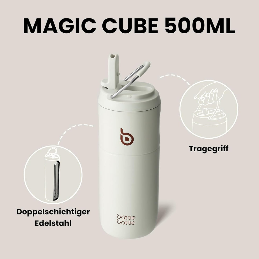 Edelstahl Trinkflasche mit Strohhalm 500ml, auslaufsichere Sportwasserflasche, ideal für Schule, Bür