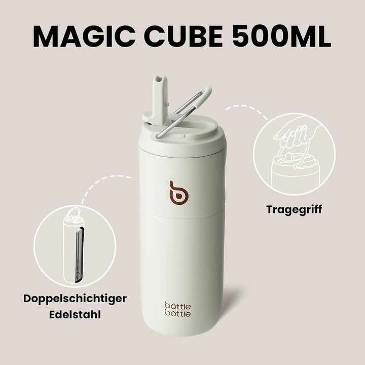 Edelstahl Trinkflasche mit Strohhalm 500ml, auslaufsichere Sportwasserflasche, ideal für Schule, Bür