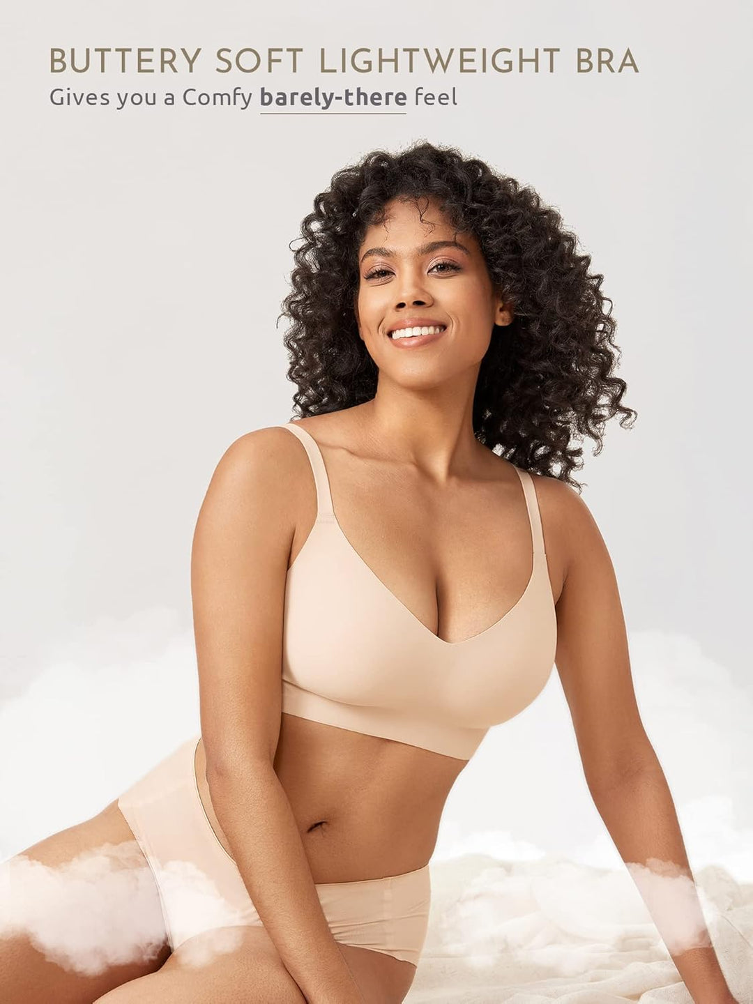 MELIWOO Damen Nahtloser BH ohne Bügel Invisible Gepolstert Entlastungs Bralette 85F Beige, 85F Beige