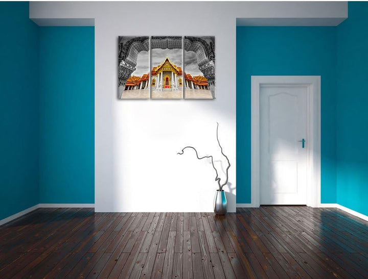 Pixxprint Marmortempel von Bangkok als Leinwandbild/Grösse: 3 Teilig (120x80) cm/Wandbild/Kunstdruck