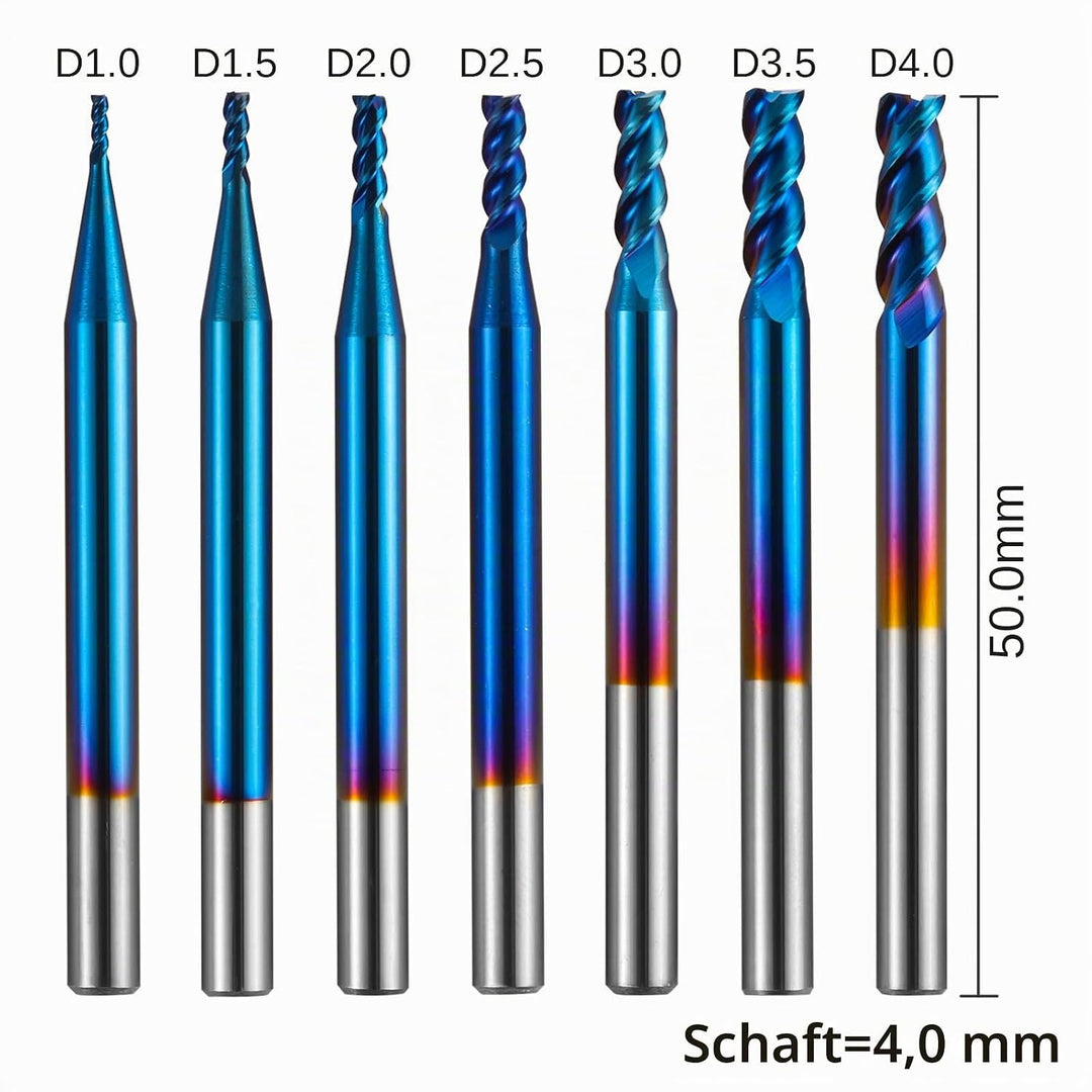 Genmitsu 7 Stücke 3 Flute Schaftfräser für Aluminium, Nano Blue Beschichtung CNC-Fräser-Bits, hohe V