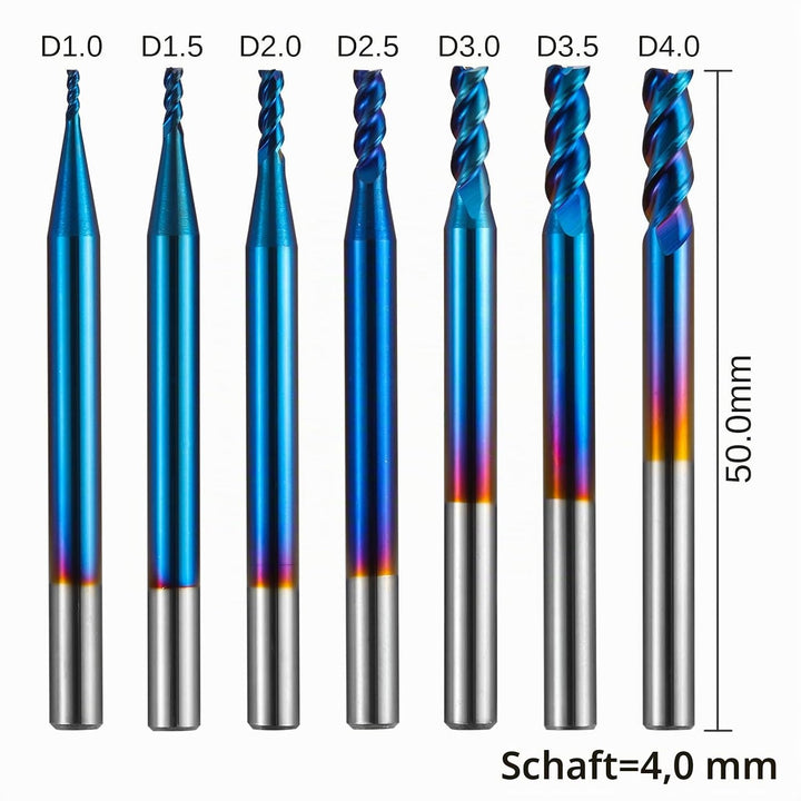Genmitsu 7 Stücke 3 Flute Schaftfräser für Aluminium, Nano Blue Beschichtung CNC-Fräser-Bits, hohe V