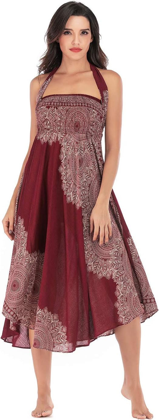 FEOYA 2 in 1 Rock Damen Lang Sommer Maxirock Boho Strandrock Blumen Hohe Taille Hippie Sommerkleid E