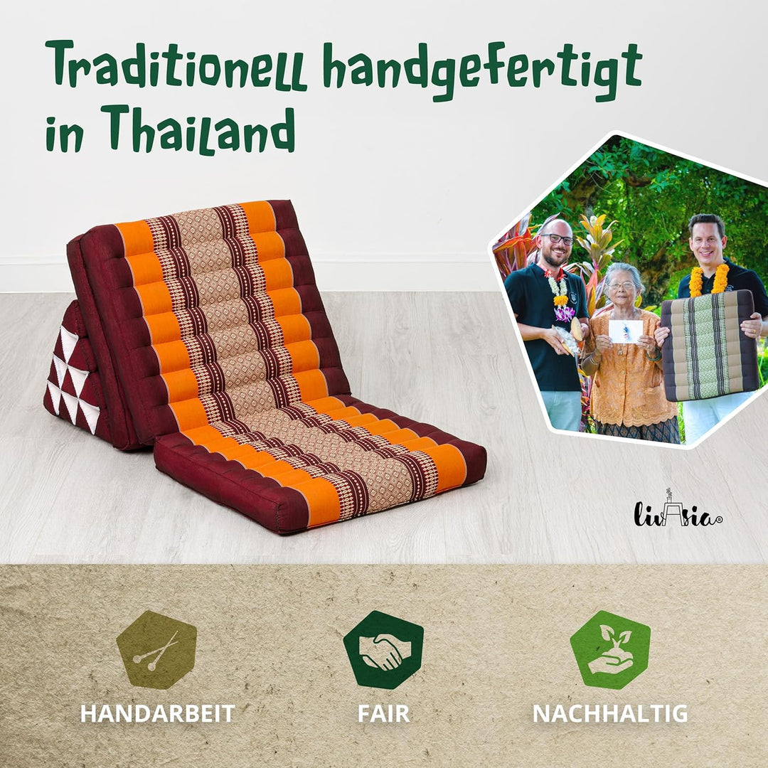 livasia Thaikissen mit 3 Auflagen, Dreieckskissen mit Klappmatratze, Keilkissen Kapok, Rückenkissen