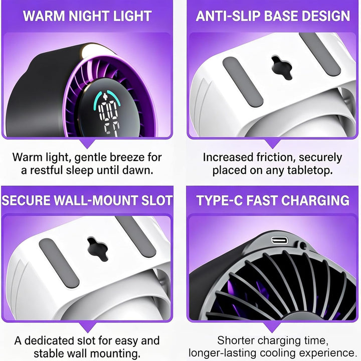 Tischventilator, Camping Ventilator, Tragbarer Turbo-Ventilator mit Lampe & Display, 100 Stufen Stuf