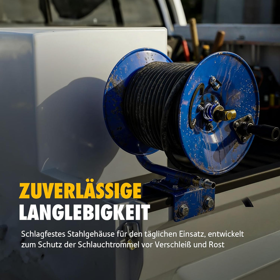 Goodyear Druckluft-Schlauchaufroller mit Handkurbel 30 m x 9,5 mm – Manuelle Schlauchtrommel aus Sta