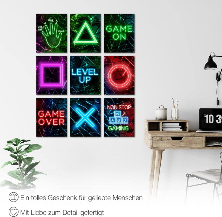 Novart Wandbilder Spielkonsole - KOMPLETT AUFHÄNGFERTIG - Gamer Kinderzimmer Junge Teenager- 9 Moder