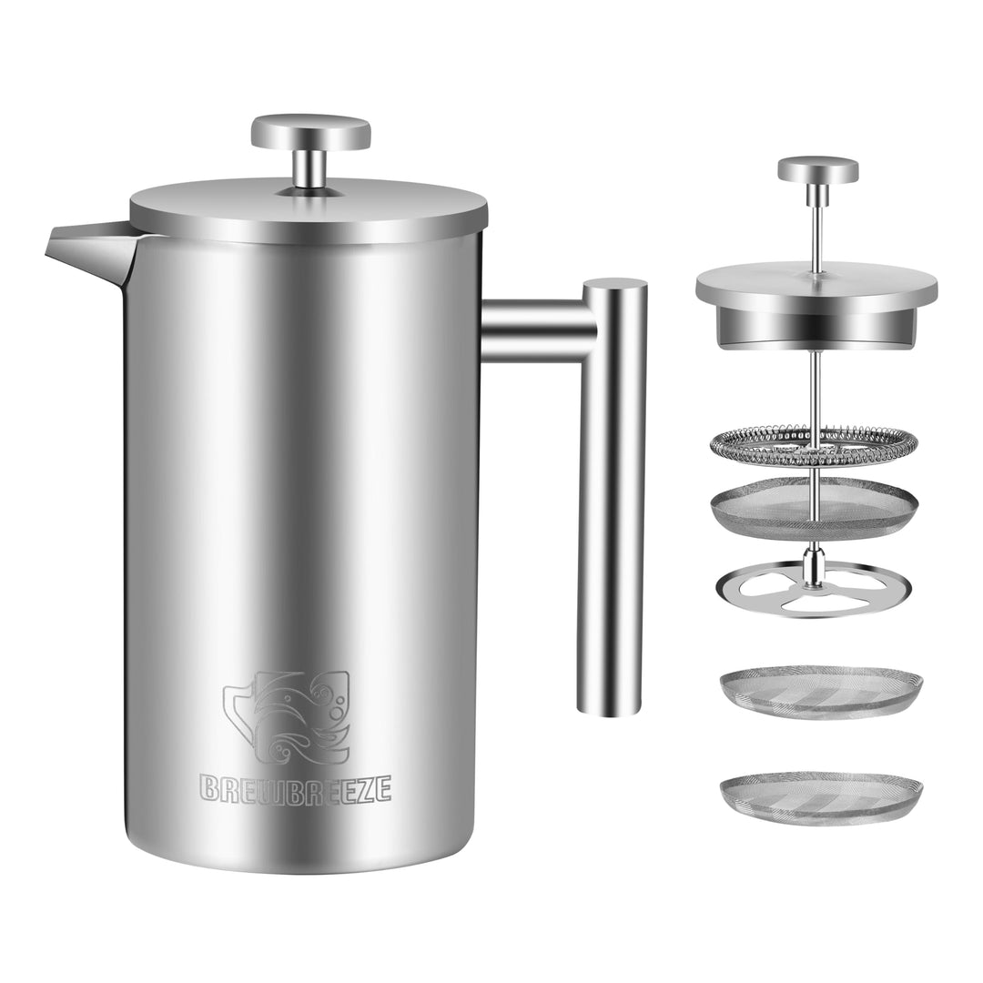 French Press Set I Kaffeebereiter, Thermo, Kaffeepresse, für Filterkaffee, 1 Liter - 5 Tassen, doppe