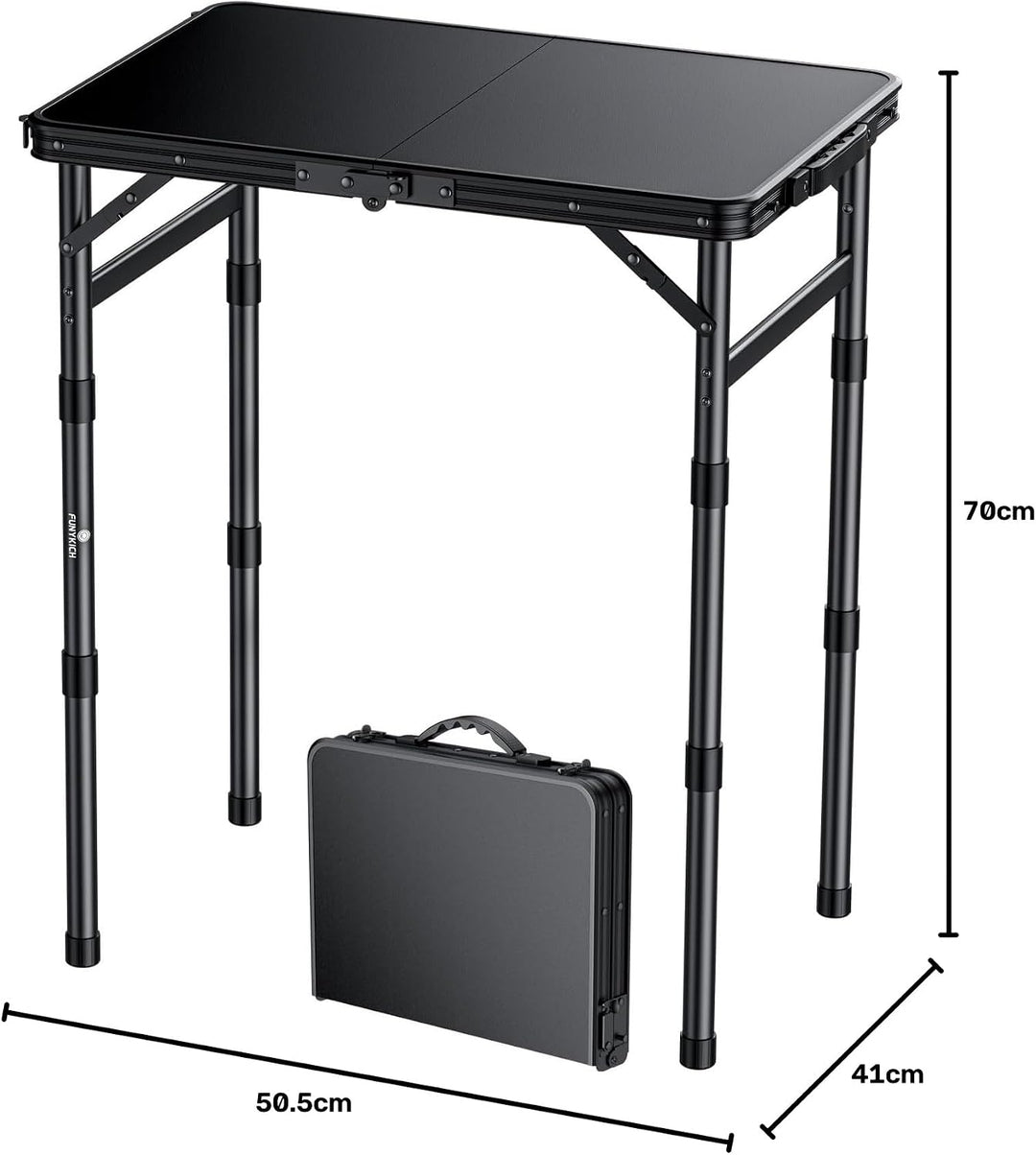 FUNYKICH Klapptisch aus Kunststoff 58x40cm, wasserdichter Campingtisch mit 3-Fach höhenverstellbar,