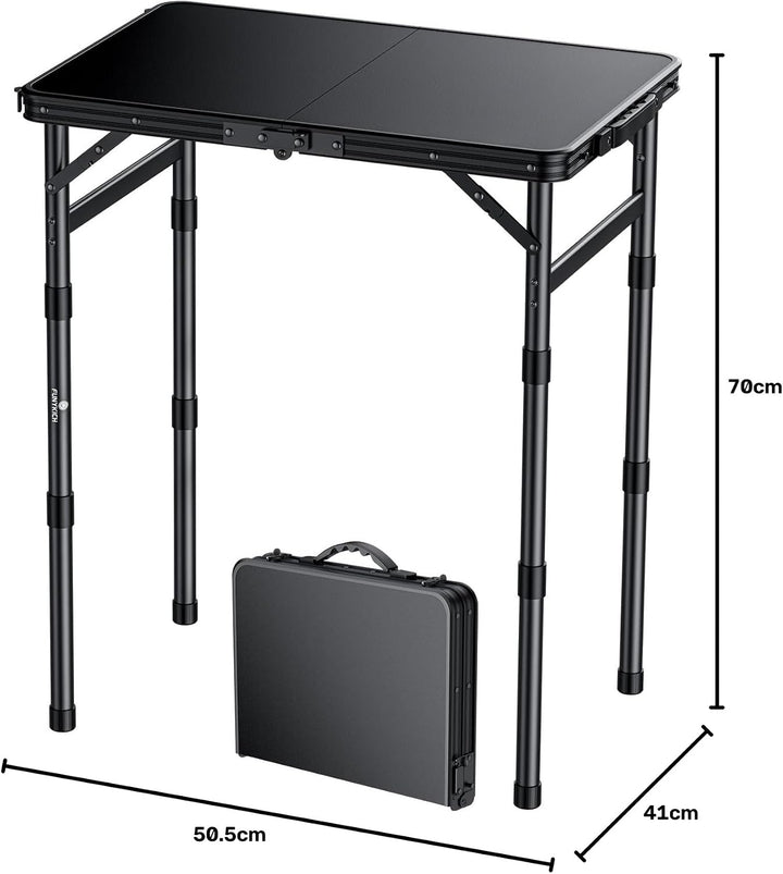 FUNYKICH Klapptisch aus Kunststoff 58x40cm, wasserdichter Campingtisch mit 3-Fach höhenverstellbar,