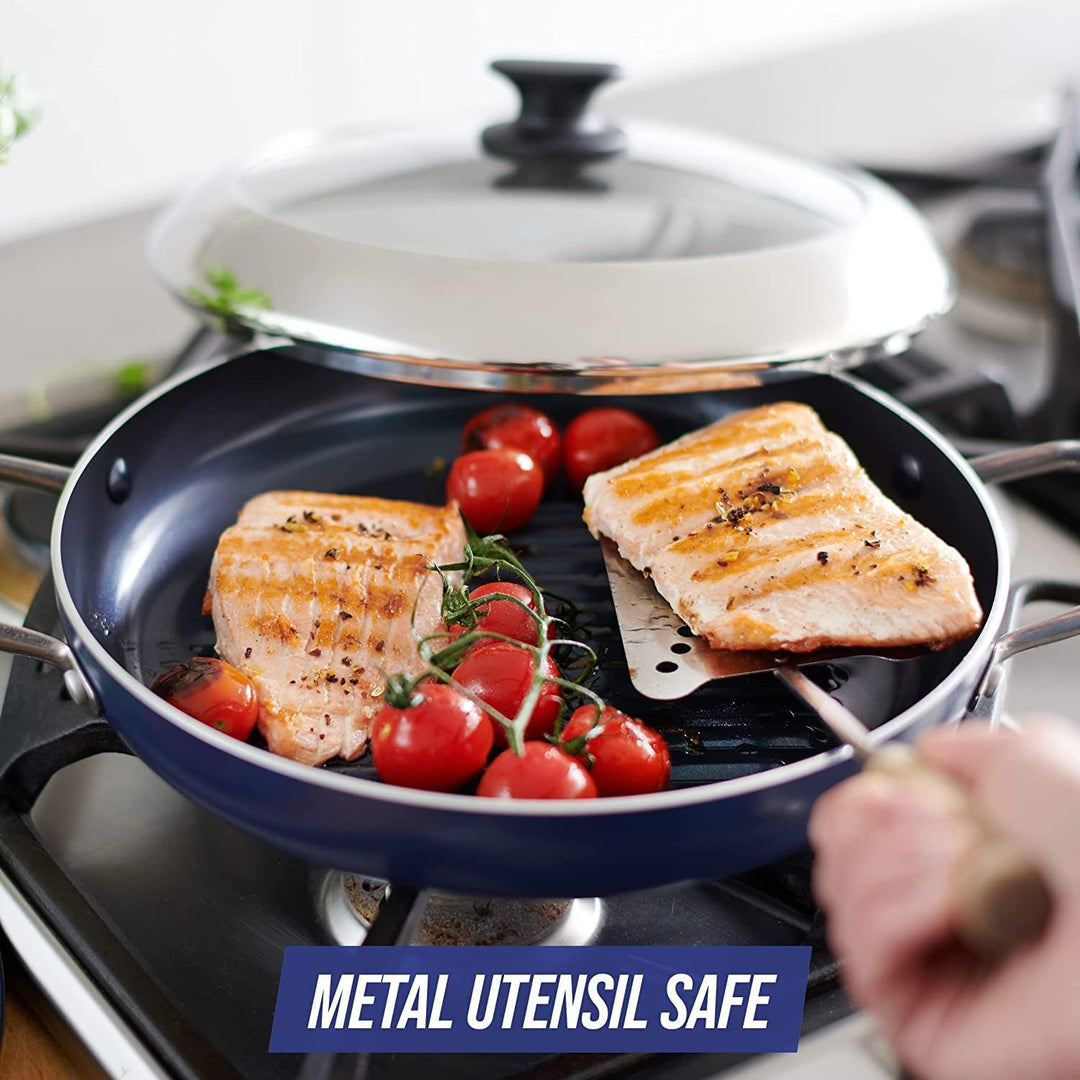 Blue Diamond Cookware Diamantierte Keramische Antihaft-Grillpfanne 28 cm mit Glasdeckel, PFAS-frei,