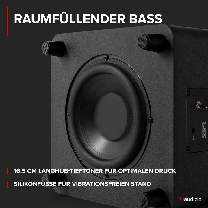 Audizio SW65C Subwoofer Aktiv – 130W Bass Box, 6,5 Zoll Tieftöner, Bassreflexrohr, aktiv subwoofer m