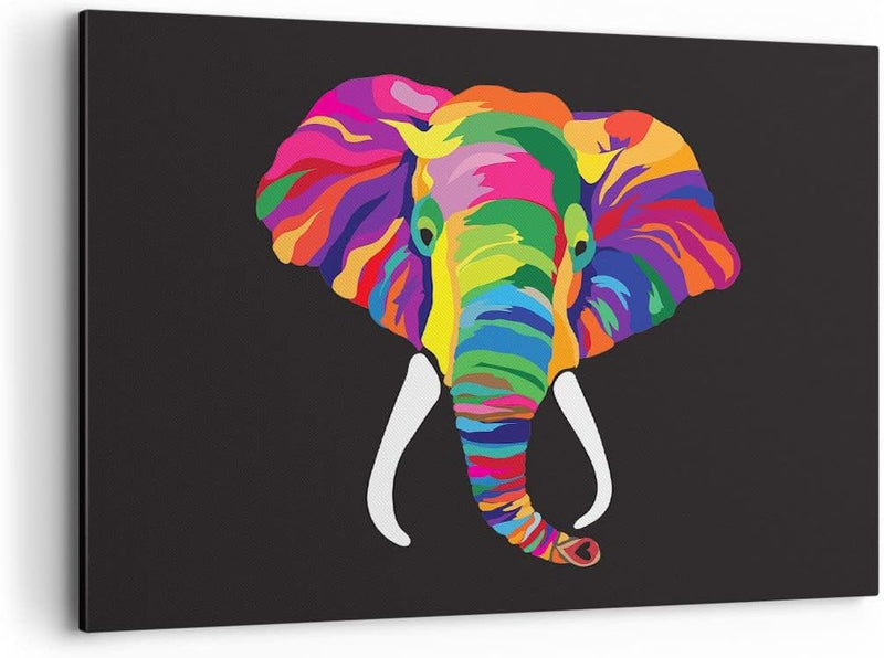 ARTTOR Bilder auf Leinwand 100x70cm Leinwandbild Elefant spass bunt tier Gross Wanddeko Bild Schlafz