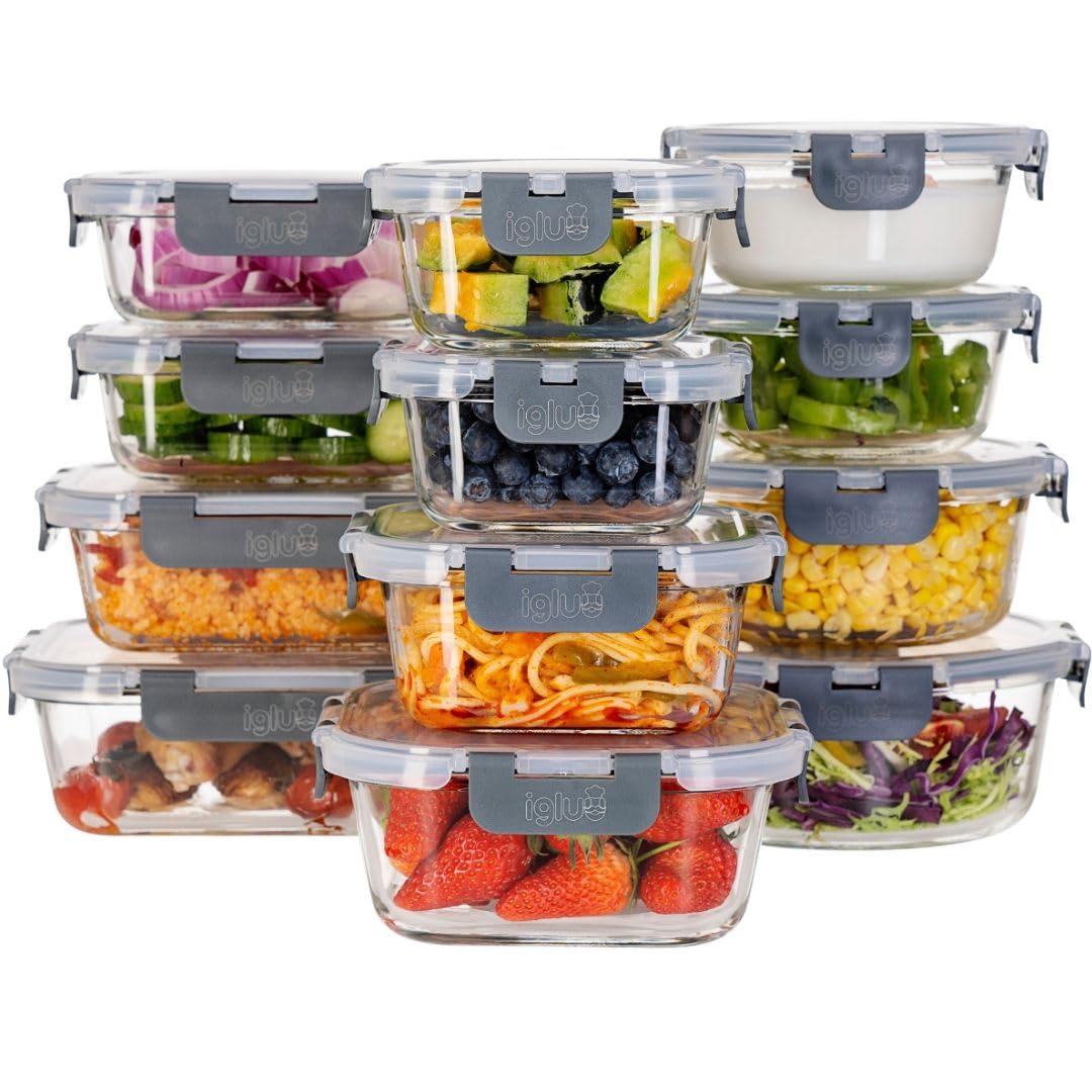 Igluu Meal Prep Glas-Frischhaltedosen mit BPA-freiem Deckel (12er-Pack) – mikrowellen-, ofen-, gefri