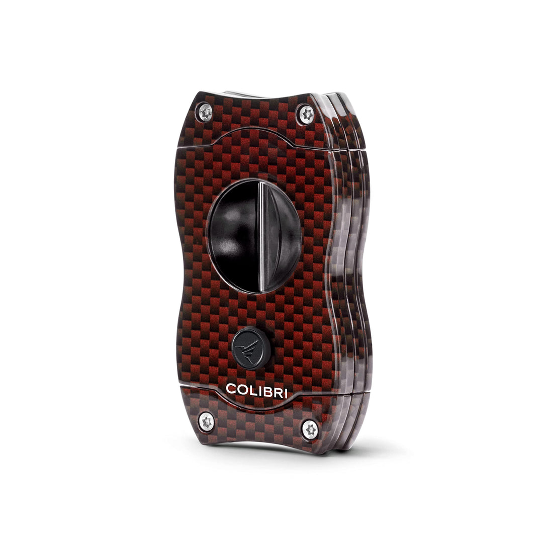 Colibri V-Cut Zigarrenschneider | Rotes Kohlefaserdruck | Federauslöser | Tiefer 7mm V-Schnitt | Bis