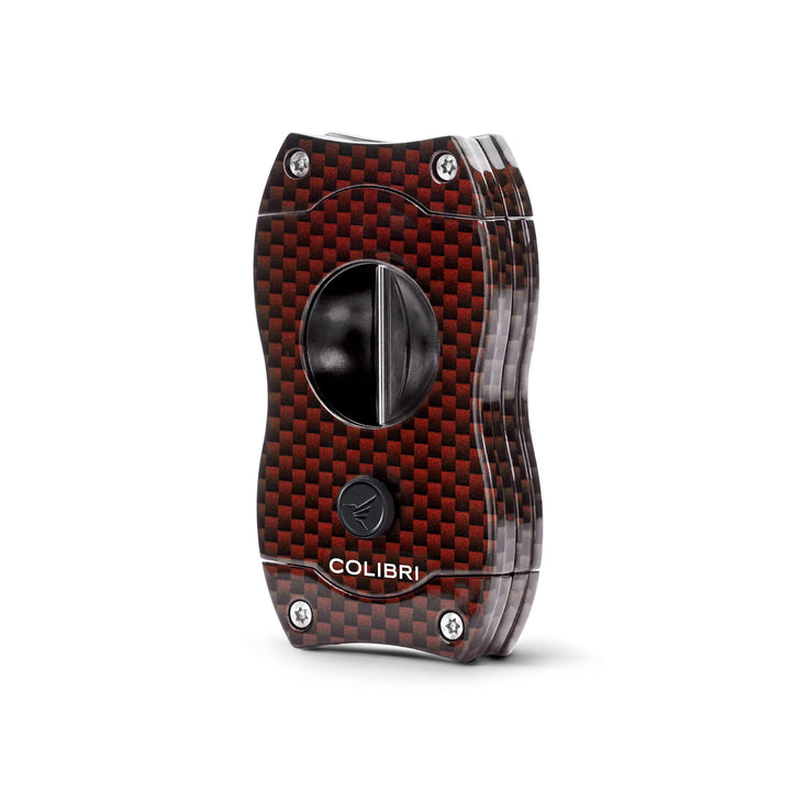 Colibri V-Cut Zigarrenschneider | Rotes Kohlefaserdruck | Federauslöser | Tiefer 7mm V-Schnitt | Bis