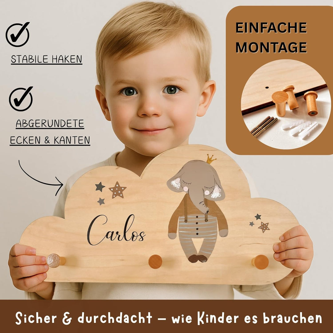 EmiliaLotte Kindergarderobe Personalisiert mit Wunschname I Garderobe Kinder aus Holz - Verschiedene