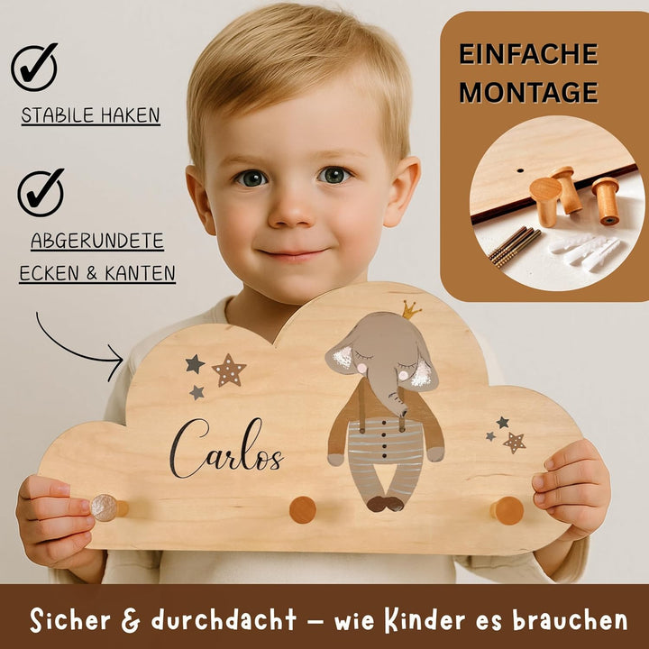 EmiliaLotte Kindergarderobe Personalisiert mit Wunschname I Garderobe Kinder aus Holz - Verschiedene