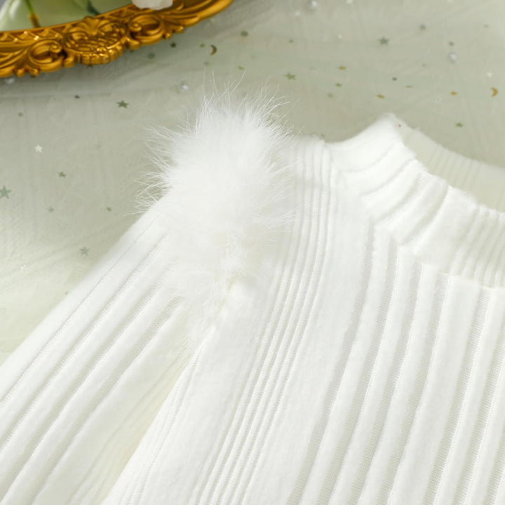 Kleinkind Baby Mädchen Kleidung Langarm Strick Rippenoberteile Schleife Cord Hosenträgerrock Kleid O
