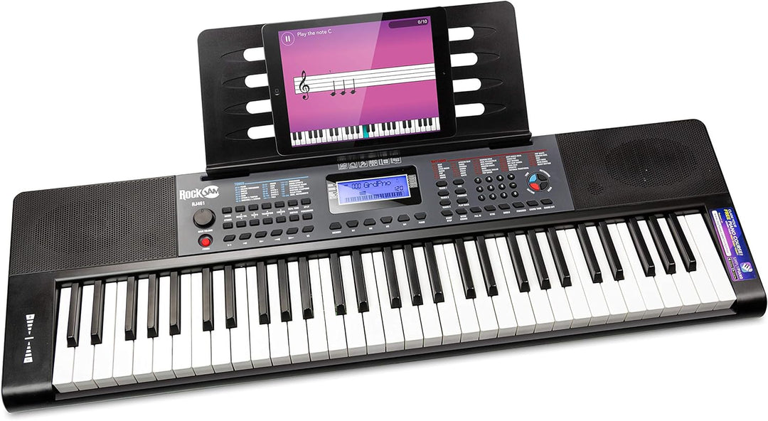 RockJam 61 Key Keyboard Piano with Pitch Bend, Power Supply, Sheet Music Stand, Piano Note Stickers