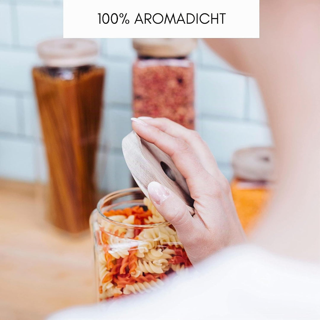 Econovo® Vorratsgläser eckig Set mit Deckel 900ml (3-teilig) aus mundgeblasenem Borosilikatglas, sta