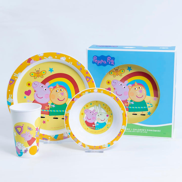 Kindergeschirr Peppa Pig 3teilig PP, Geschirrset, Teller, Schale, Becher, Kunststoff, unzerbrechlich