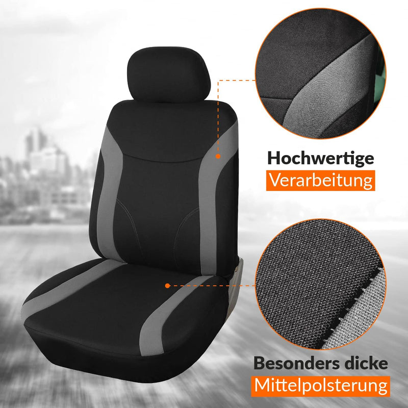 Upgrade4cars Auto-Sitzbezüge Vordersitze Schwarz Grau | Auto-Sitzschoner Set Universal für Fahrersit