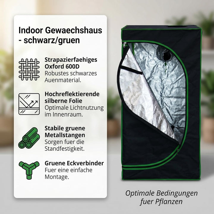 Mucola Growzelt 60x60x120 cm Set mit 3-in-1 Messgerät Zuchtzelt für Hydrokulturen zur Pflanzenzucht