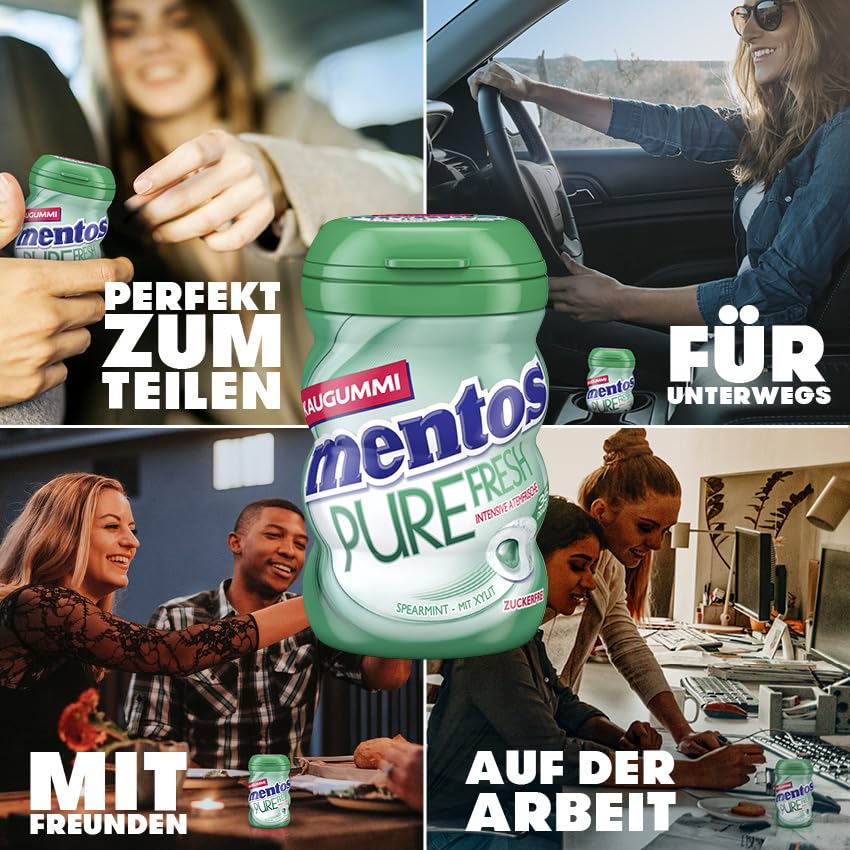 Mentos Kaugummi Pure Fresh Spearmint, 6 Boxen zuckerfreie Chewing Gum Dragees mit Spearmint-Geschmac