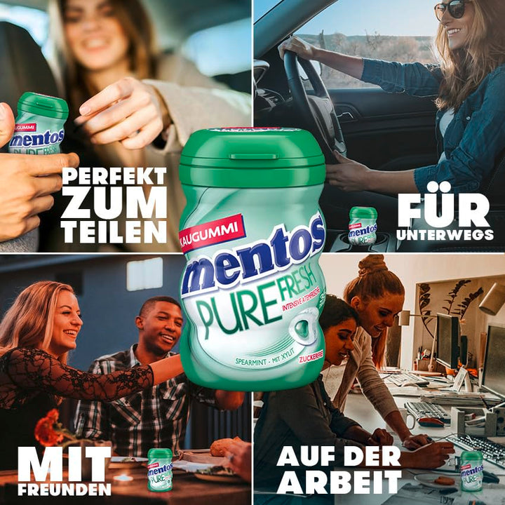 Mentos Kaugummi Pure Fresh Spearmint, 6 Boxen zuckerfreie Chewing Gum Dragees mit Spearmint-Geschmac