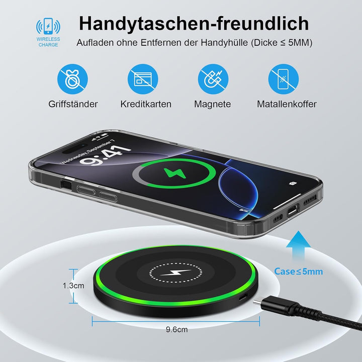 Induktive Ladestation Wireless Charger für Samsung Galaxy S26 S25 Ultra S24 FE S23 S22 S21 S20, iPho
