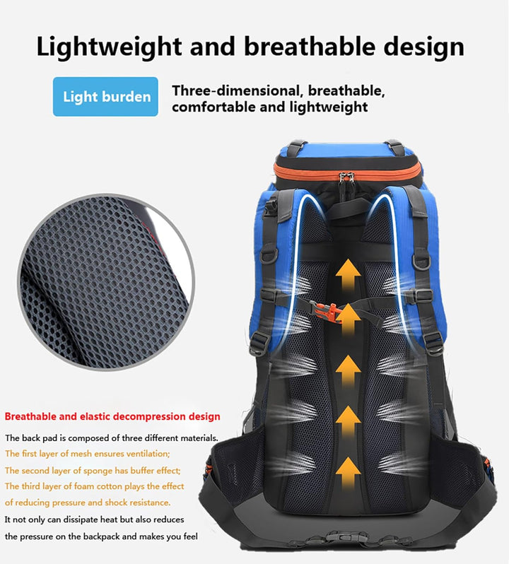 Bseash 60 l wasserdichter leichter Wanderrucksack mit Regenschutz, Outdoor-Sport, Reisen, Tagesrucks