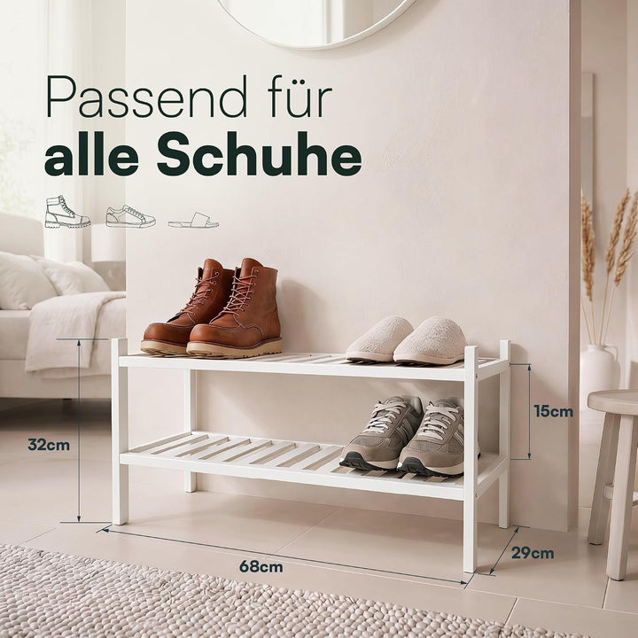 Schuhregal aus Bambus, Schuhablage mit 2 Ebenen, 68 x 28 x 32 cm, Erweiterbar Stapelbar, Schuhschran