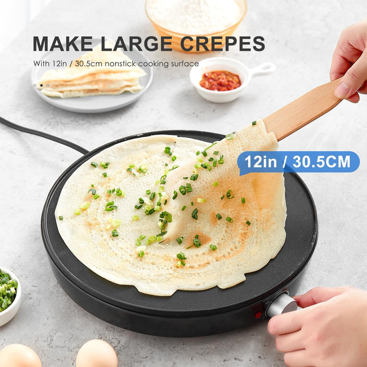 Yabano Crêpes maker, Ø 30 cm Retro Pancake Maker mit Wender und Teigverteiler