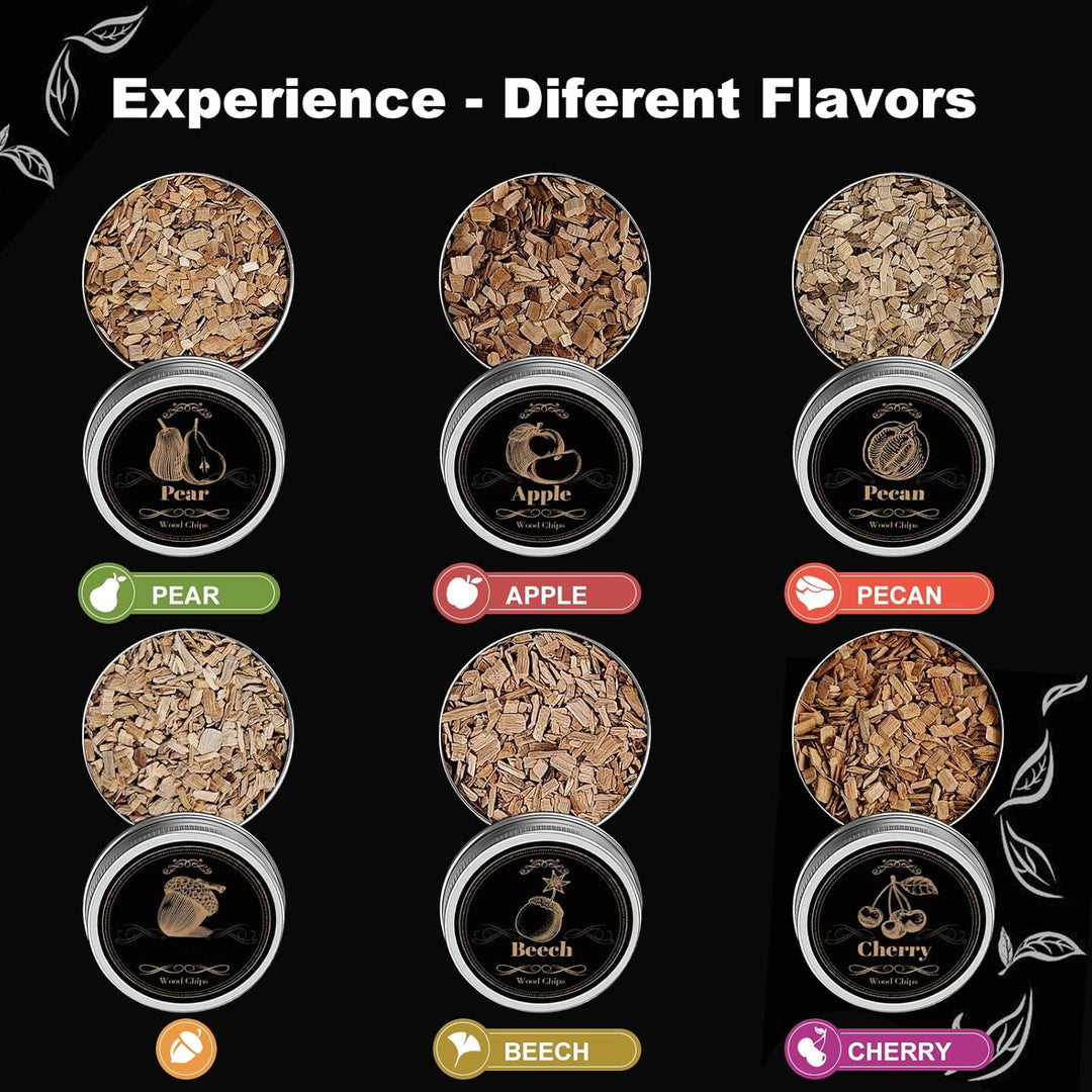 Whiskey-Smoker-Set mit integriertem Feuerzeug, 6 Sorten Holzspäne, 2 Gläser, 2 Eisballformen, Cockta