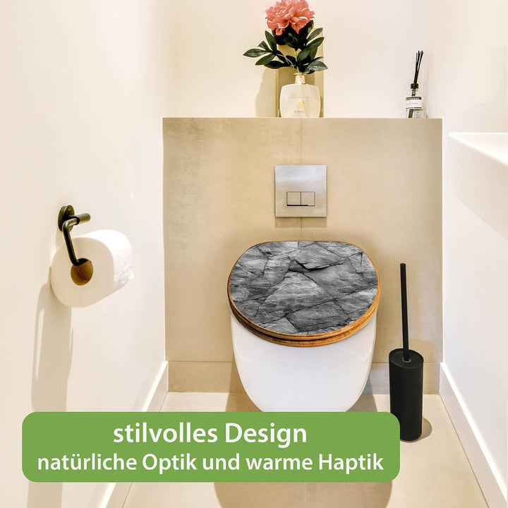 banjado Design WC Sitz Bambus Absenkautomatik 45,8x37,5cm - Toilettendeckel mit Absenkautomatik Holz