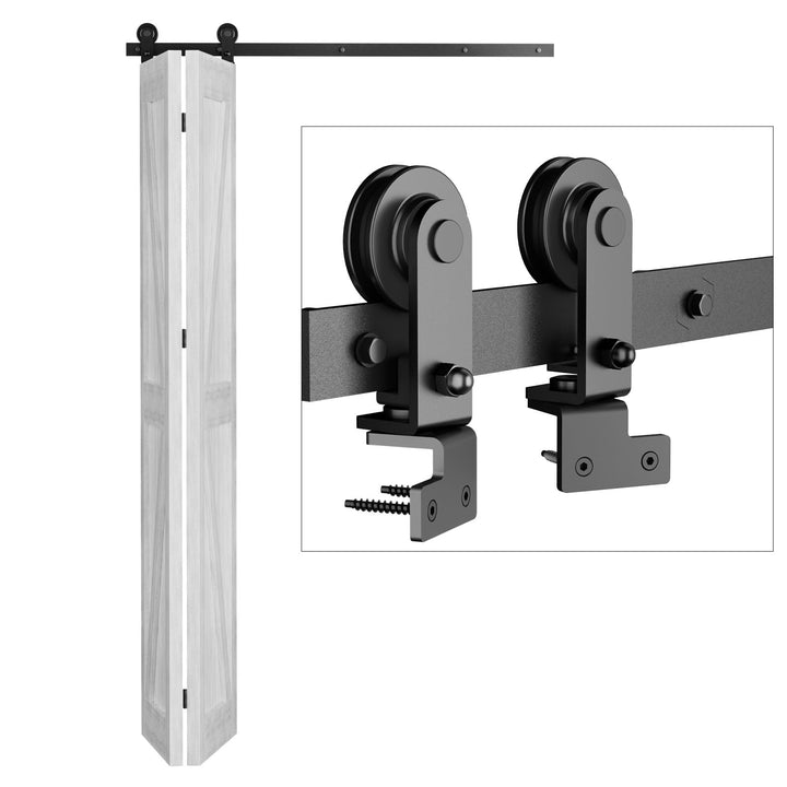 122cm/4FT Bifold Schiebetürbeschlag Schiebetüren Schiebetürsystem Komplettset Laufschiene Rollen Set